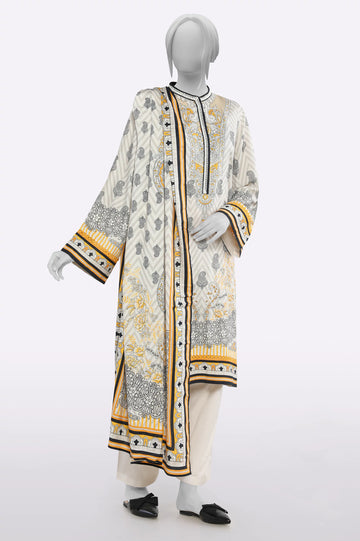 Cream Printed Unstitched 3PC