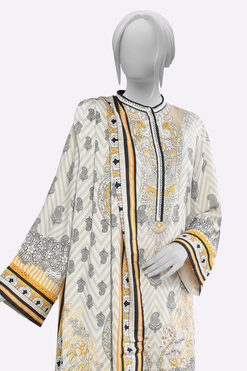Cream Printed Unstitched 3PC