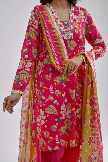 Fuschia Printed 3PC Unstitched