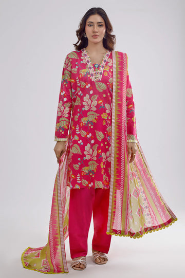 Fuschia Printed 3PC Unstitched