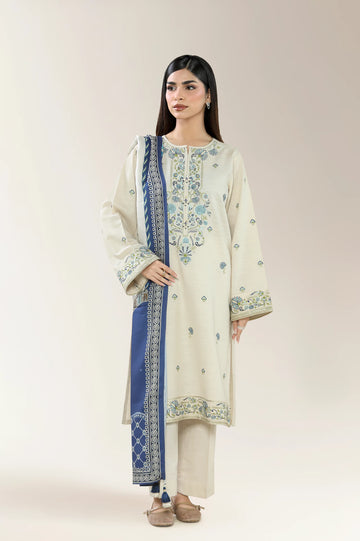 Embroidered Khaddar-Cream Unstitched 3PC