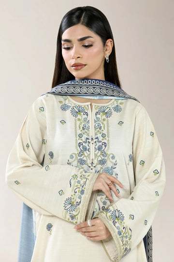 Embroidered Khaddar-Cream Unstitched 3PC
