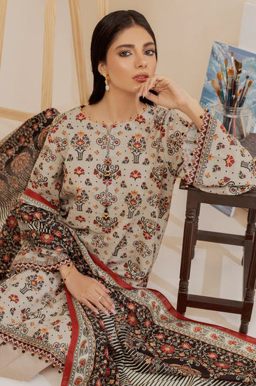 Beige Printed 3PC Unstitched