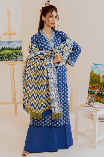 Blue Printed 3PC Unstitched