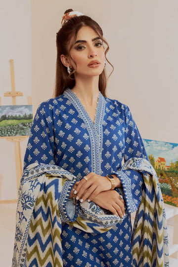Blue Printed 3PC Unstitched