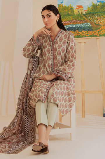 Beige Printed 3PC Unstitched