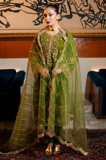 Green Embroidered 3PC Unstitched