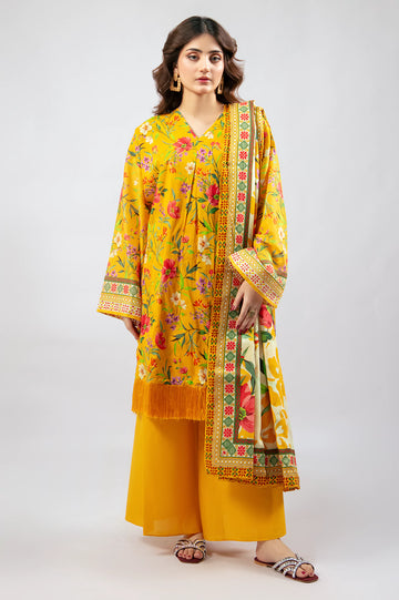 Mustard Printed 3PC Unstitched