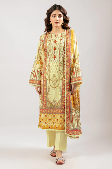Yellow Printed 3PC Unstitched