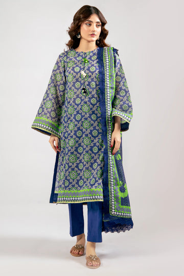 Royal Blue Printed 3PC Unstitched