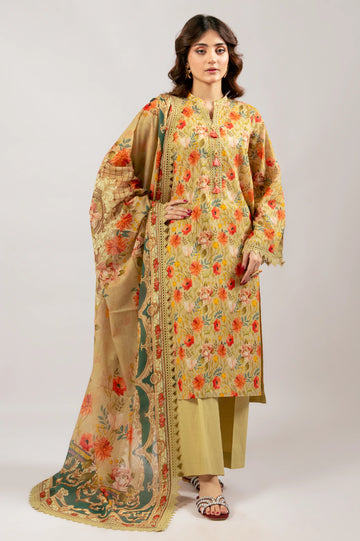 Beige Printed 3PC Unstitched