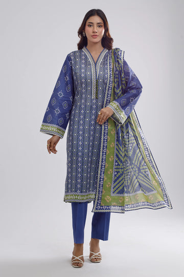 Blue Printed 3PC Unstitched