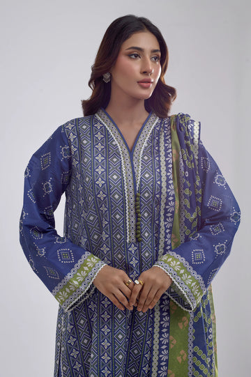 Blue Printed 3PC Unstitched