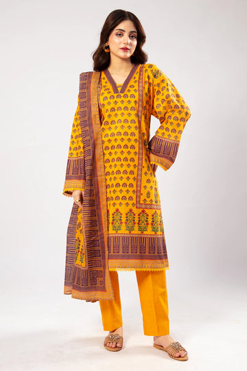 Yellow Printed 3PC Unstitched