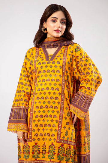 Yellow Printed 3PC Unstitched