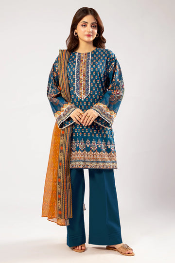 Blue Printed 3PC Unstitched