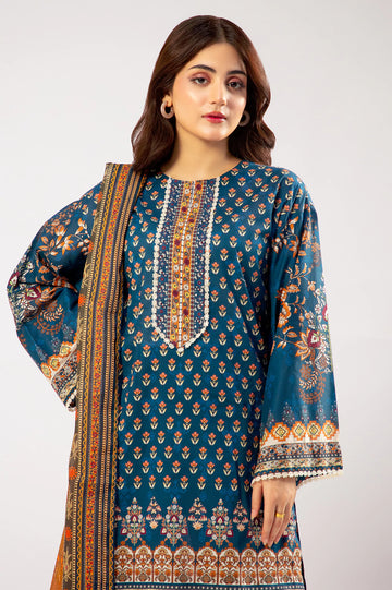 Blue Printed 3PC Unstitched