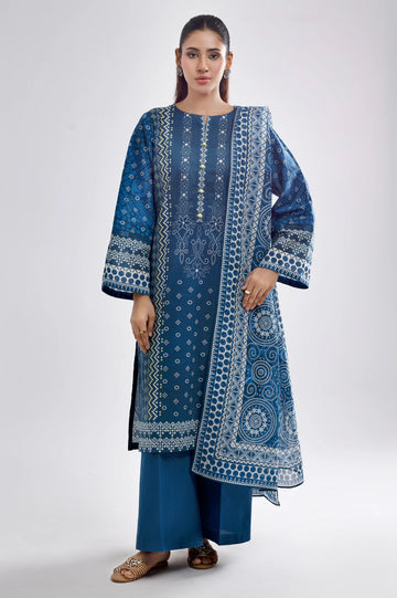 Blue Printed 3PC Unstitched