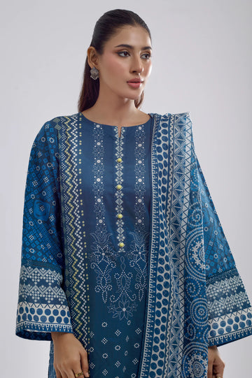 Blue Printed 3PC Unstitched