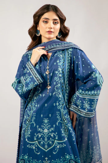 Blue Printed 3PC Unstitched