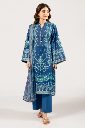 Blue Printed 3PC Unstitched
