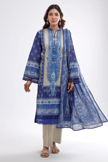 Blue Printed 3PC Unstitched