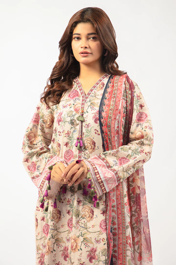 Beige Printed 3PC Unstitched