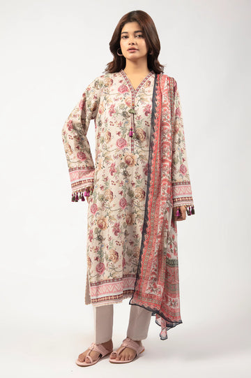 Beige Printed 3PC Unstitched