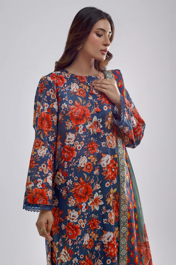 Navy Blue Printed 3PC Unstitched