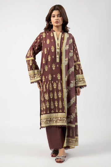 Brown Printed 3PC Unstitched
