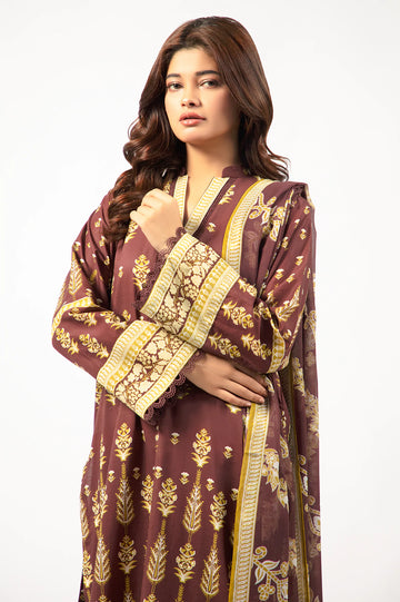 Brown Printed 3PC Unstitched