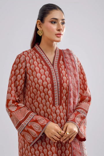 Rust Printed 3PC Unstitched
