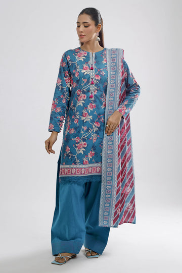 Blue Printed 3PC Unstitched