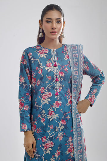 Blue Printed 3PC Unstitched