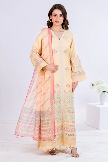 Yellow Embroidered 3PC Unstitched