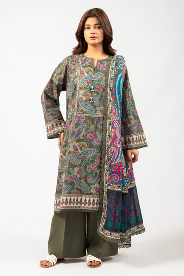 Olive Printed 3PC Unstitched