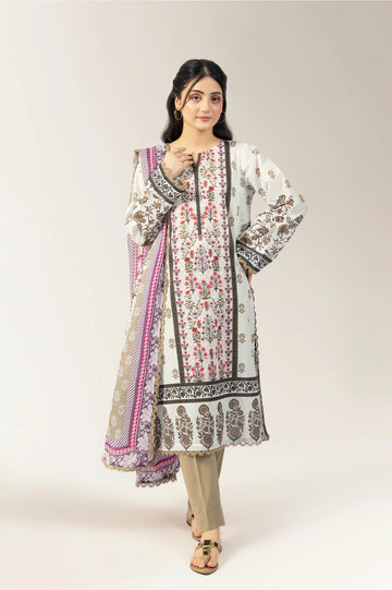 Printed Lawn-Cream Unstitched 3PC