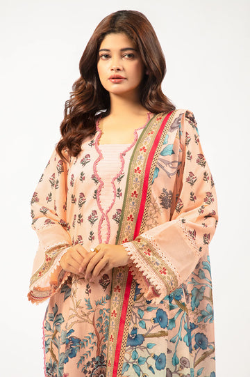 Peach Printed 3PC Unstitched