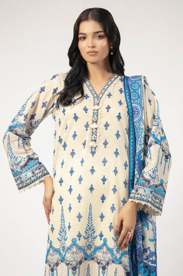 Cream Printed 3PC Unstitched