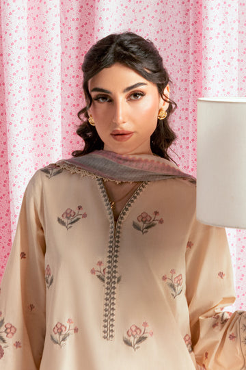 Beige Embroidered 3PC Unstitched