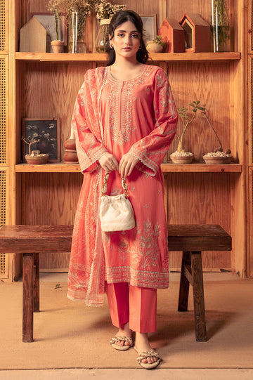 Pink Embroidered 3PC Unstitched