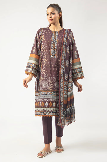 Brown Printed 3PC Unstitched