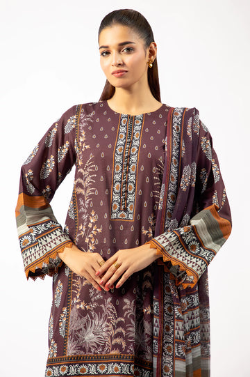 Brown Printed 3PC Unstitched