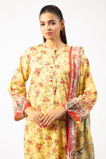Yellow Printed 3PC Unstitched