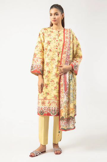 Yellow Printed 3PC Unstitched