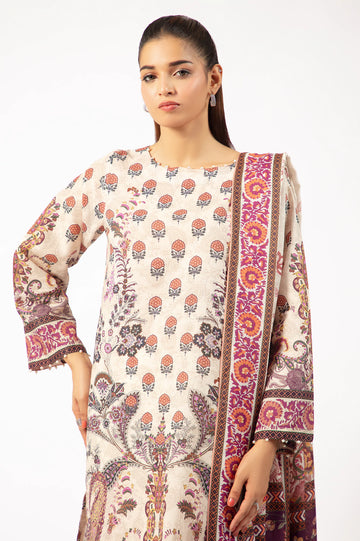 Beige Printed 3PC Unstitched