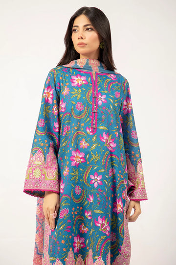 Blue Printed 3PC Unstitched