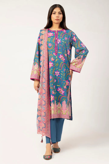 Blue Printed 3PC Unstitched