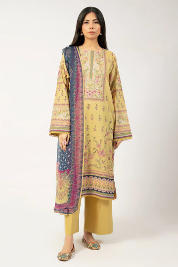 Dark Beige Printed 3PC Unstitched