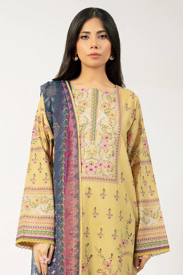 Dark Beige Printed 3PC Unstitched